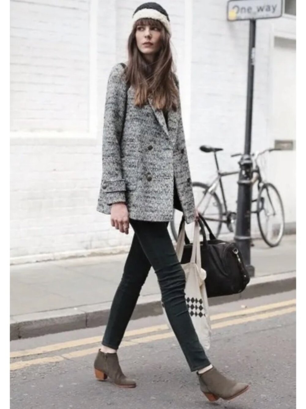 Sezane black gray tweed coat blazer wool jacket SZ S bust 35 us2